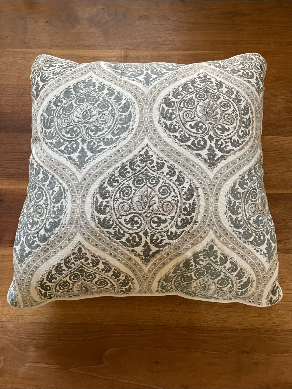 Celerie by Celerie Kemble Elegant Damask Decorative Throw Pillow - Gray & Cream